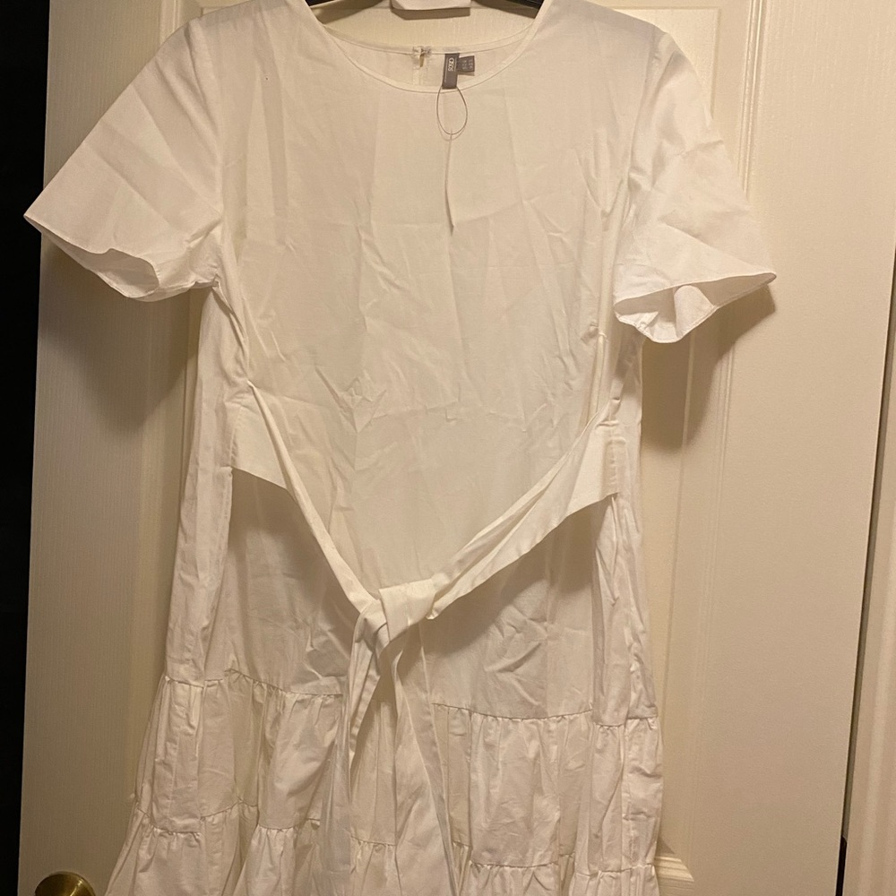 White ASOS Curve Belted Short Sleeve Dress